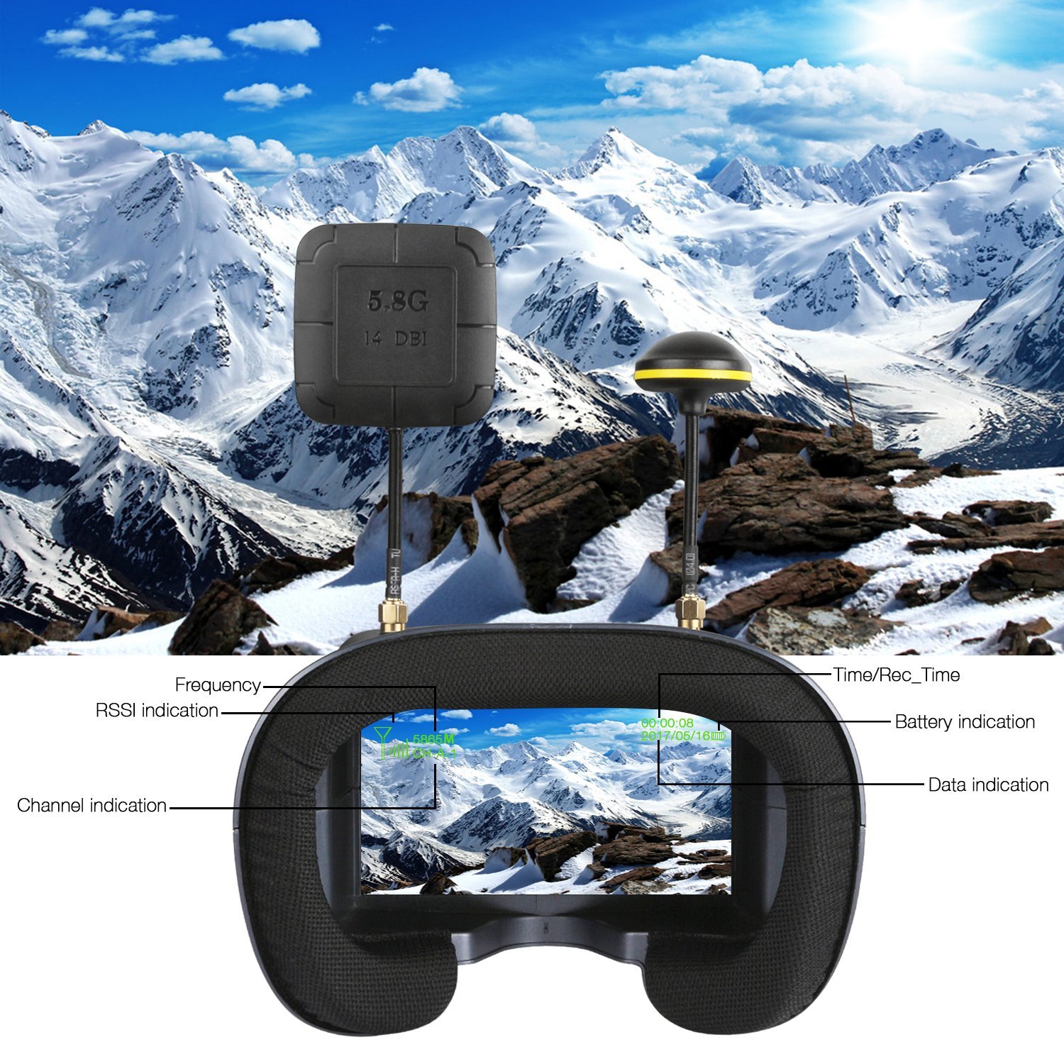 008D 5.8G 40CH 4.3インチ 800*480  - Skyzone Cobra X V2 Fpv Goggles のレビューと価格